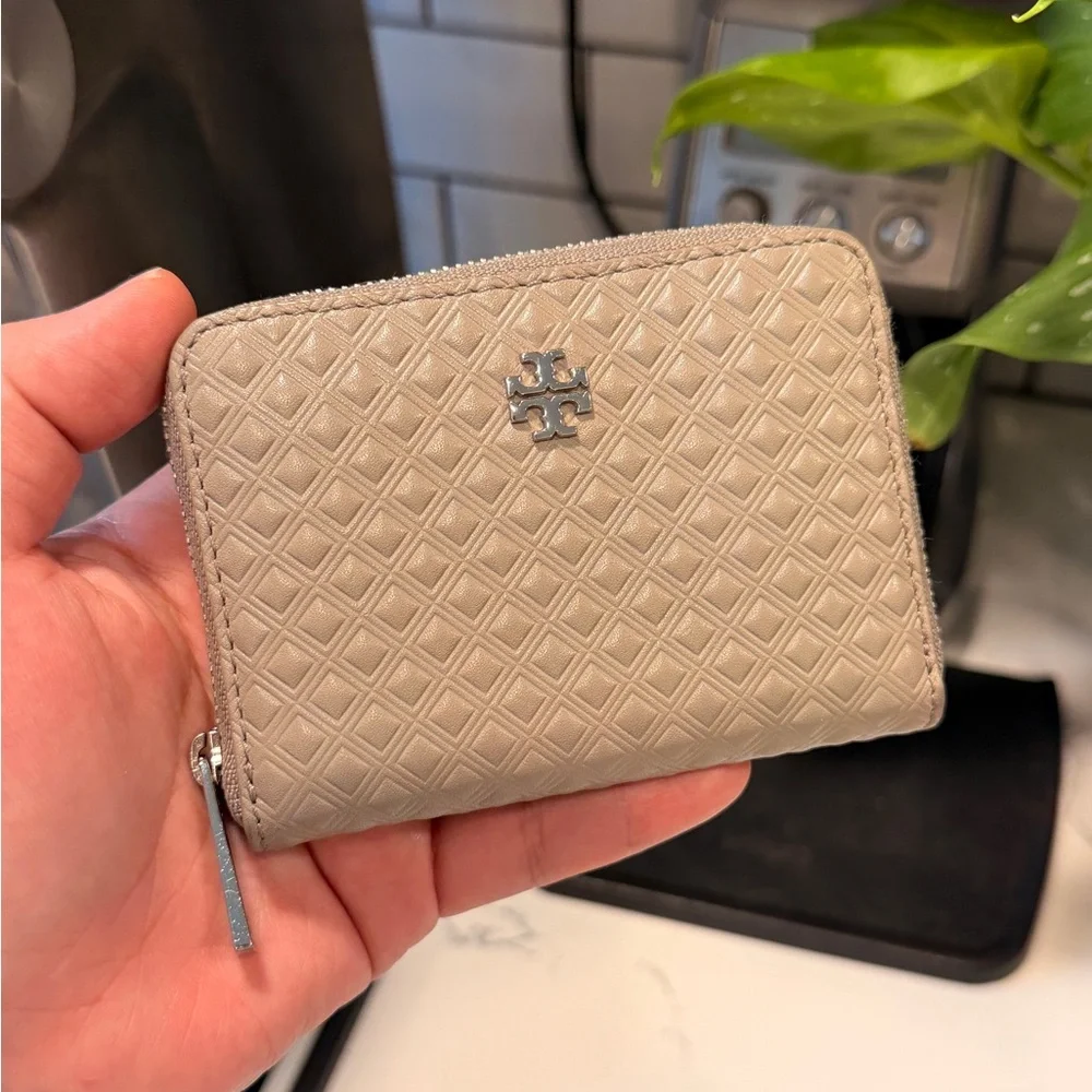 Tory Burch Taupe Leather Zip Coin Pouch - Picture 2 of 7